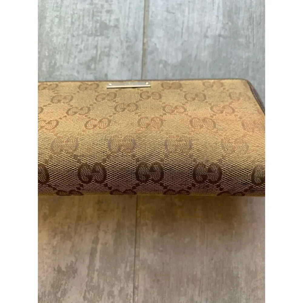 GUCCI GG Canvas Leather Zip Around Long Clutch Wallet Brown Designer - Picture 4 of 12